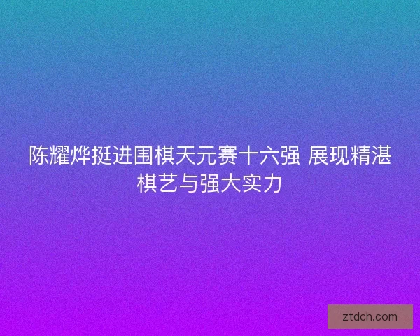 陈耀烨挺进围棋天元赛十六强 展现精湛棋艺与强大实力