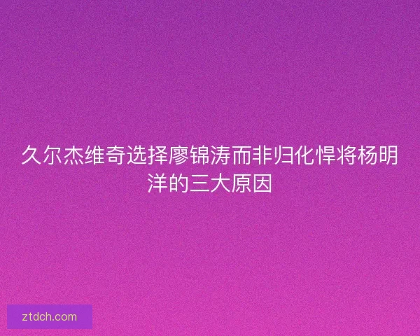 久尔杰维奇选择廖锦涛而非归化悍将杨明洋的三大原因 久尔杰维奇选择廖锦涛而非归化悍将杨明洋的三大原因